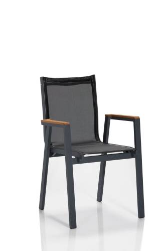 Set 6 scaune pentru gradina Ottowa Bahce Sandalye - Clara - 57x63x90 cm - gri/negru